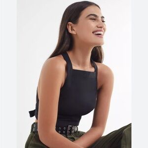 Urban Outfitters Top Size L Brooke Black Cropped Apron Adjustable UO Fesval